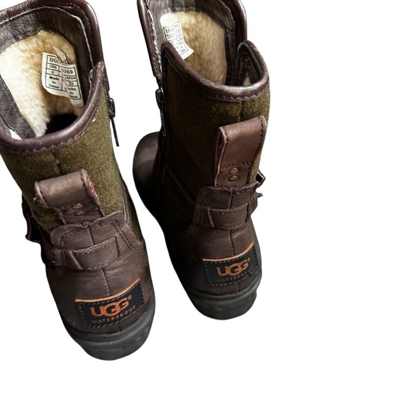 UGG Simmons Women Ankle Boot Zip Up Green Brown Leather Waterproof Sz 5 - Picture 3 of 8
